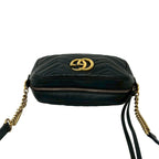 Gucci GG Marmont Logo Quilted Leather Chain Mini Shoulder Bag Pochette Black — view 4