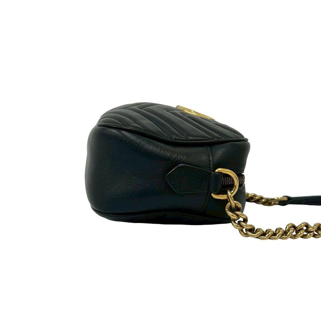 Gucci GG Marmont Logo Quilted Leather Chain Mini Shoulder Bag Pochette Black — view 6