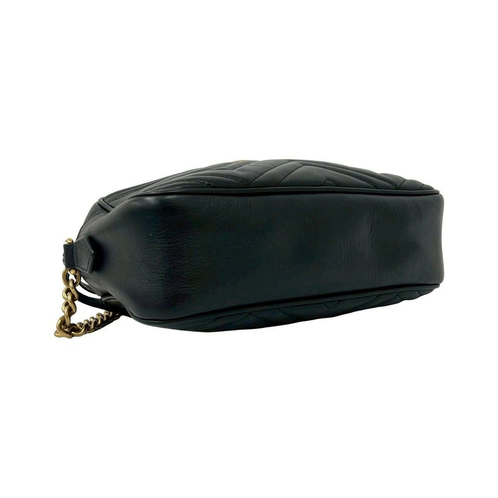 Gucci GG Marmont Logo Quilted Leather Chain Mini Shoulder Bag Pochette Black — view 7