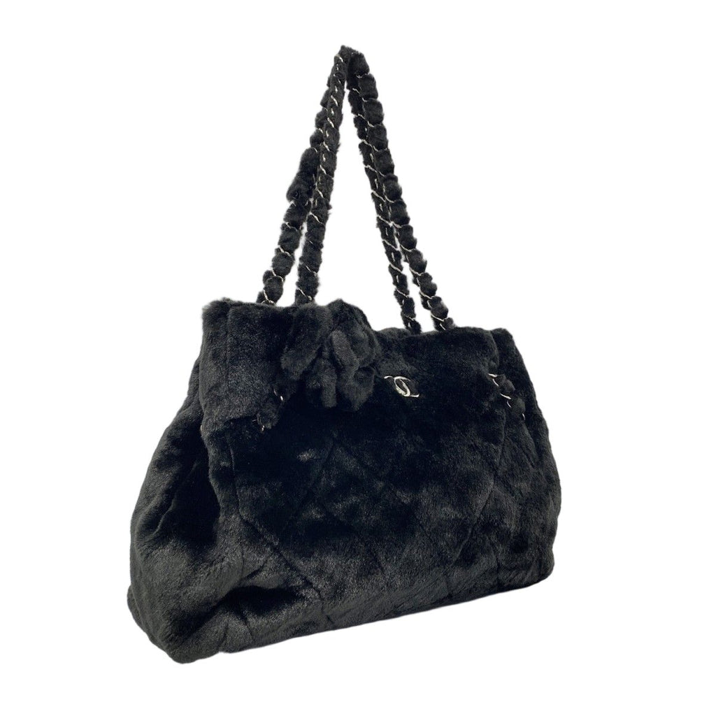 Chanel Chain Tote Quilted Camellia Black Silver — view 2
