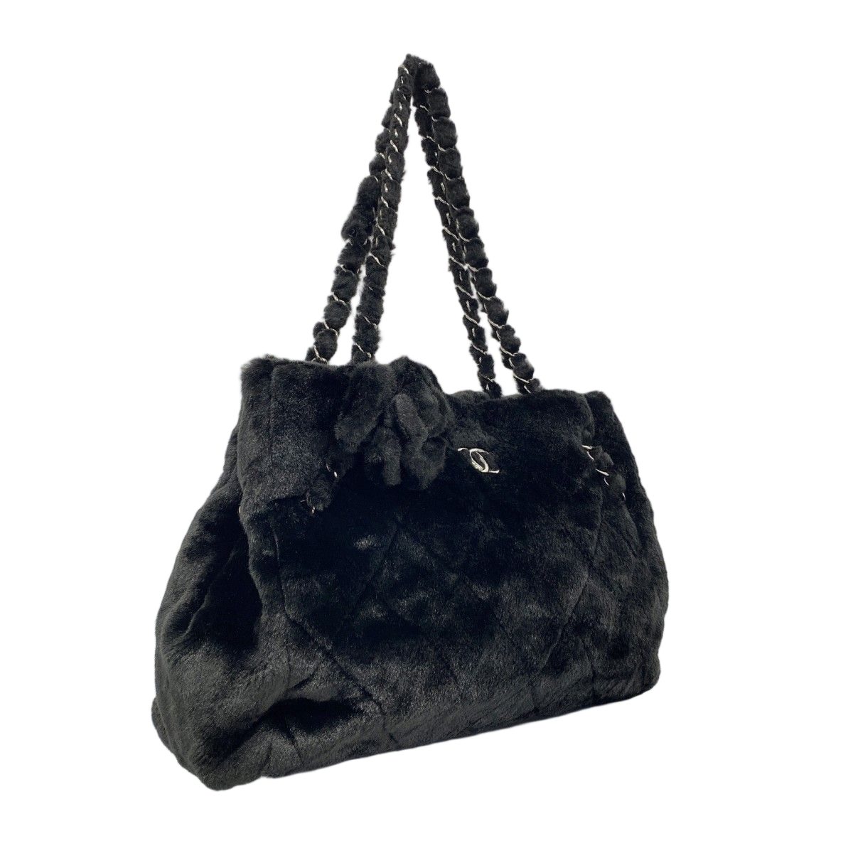 Chanel Chain Tote Quilted Camellia Black Silver — view 2