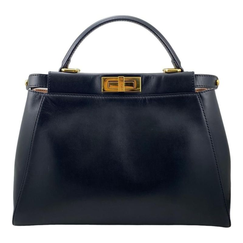 Fendi 8 Bn226 Peekaboo Medium Black Shoulder Bag Gold Hardware — view 2