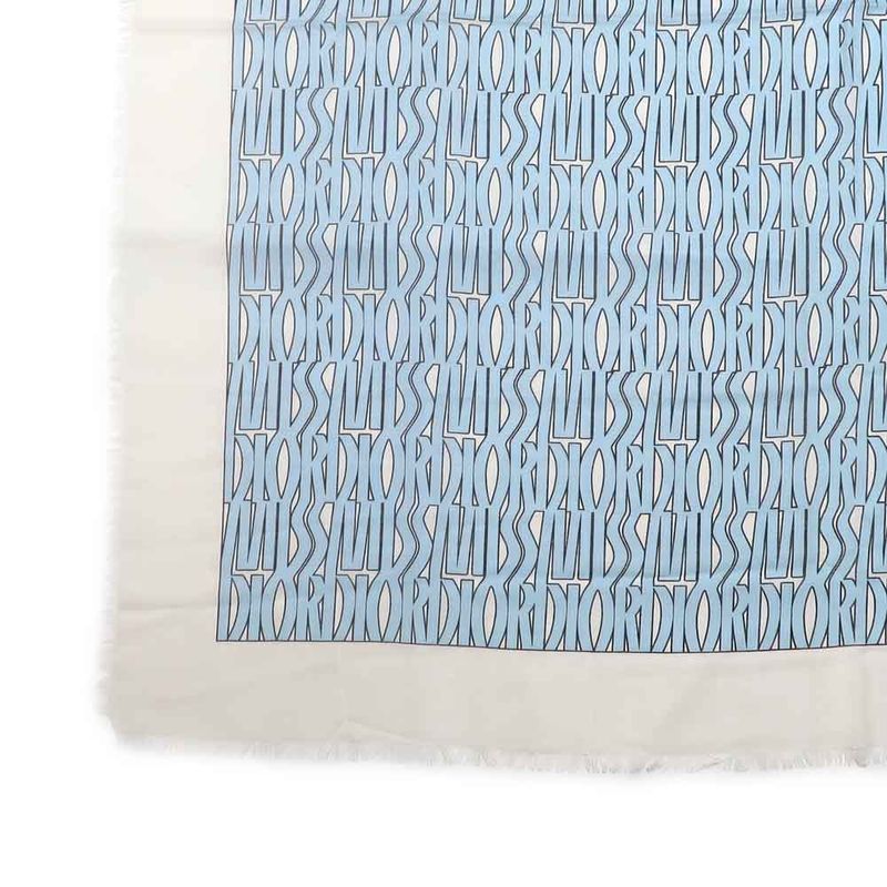 Dior Shawl Logo Light Blue Ivory Wool Cashmere Silk Large Fringe — view 4