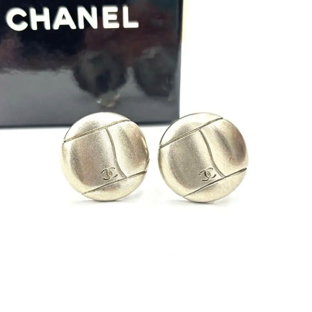 Chanel CC Logo Earrings Metal Silver