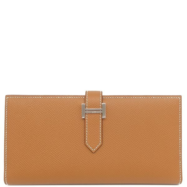 Hermes Long Wallet Bearn Souffle Vaux Epson Gold Silver Hardware Brown