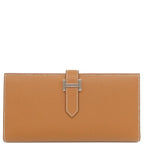 Hermes Long Wallet Bearn Souffle Vaux Epson Gold Silver Hardware Brown