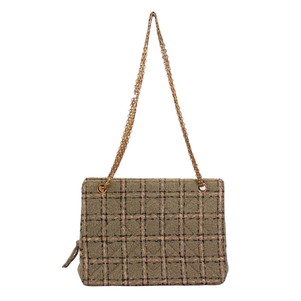 Chanel Tweed Pink Beige Shoulder Bag Gold