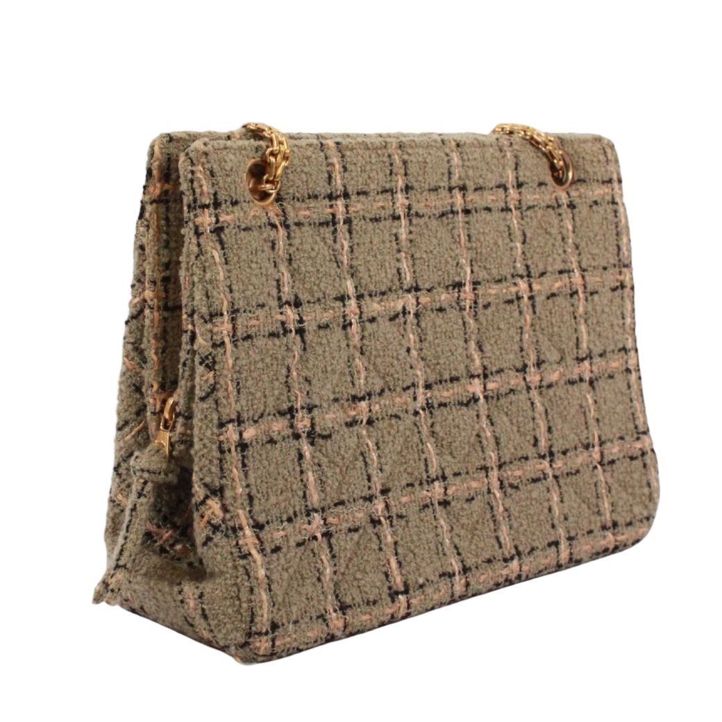 Chanel Tweed Pink Beige Shoulder Bag Gold — view 2