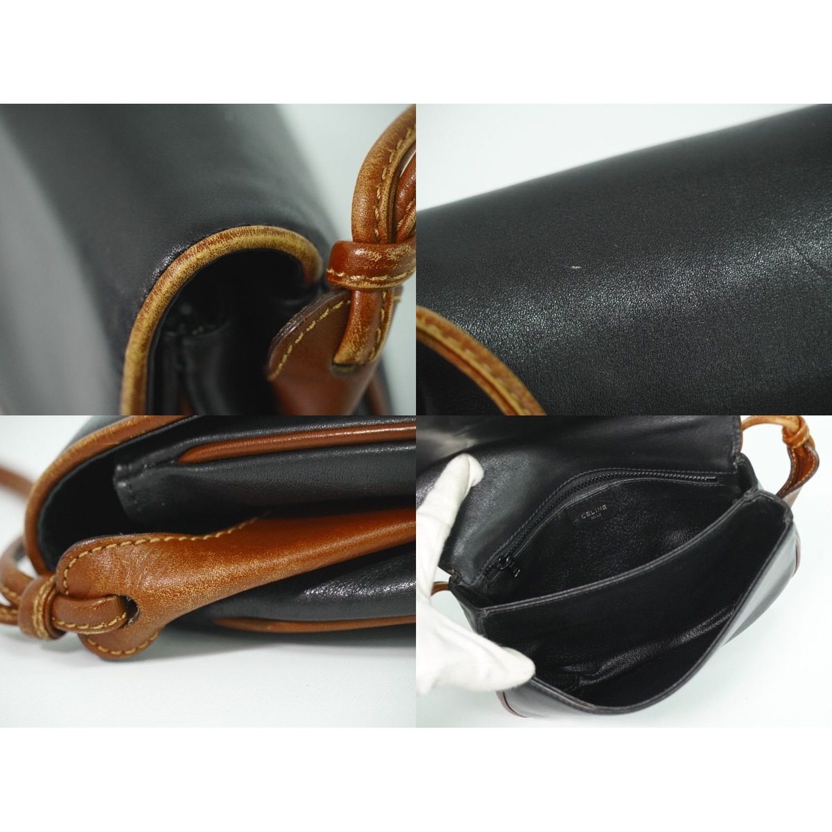 Celine Leather Shoulder Bag Pochette Black — view 8