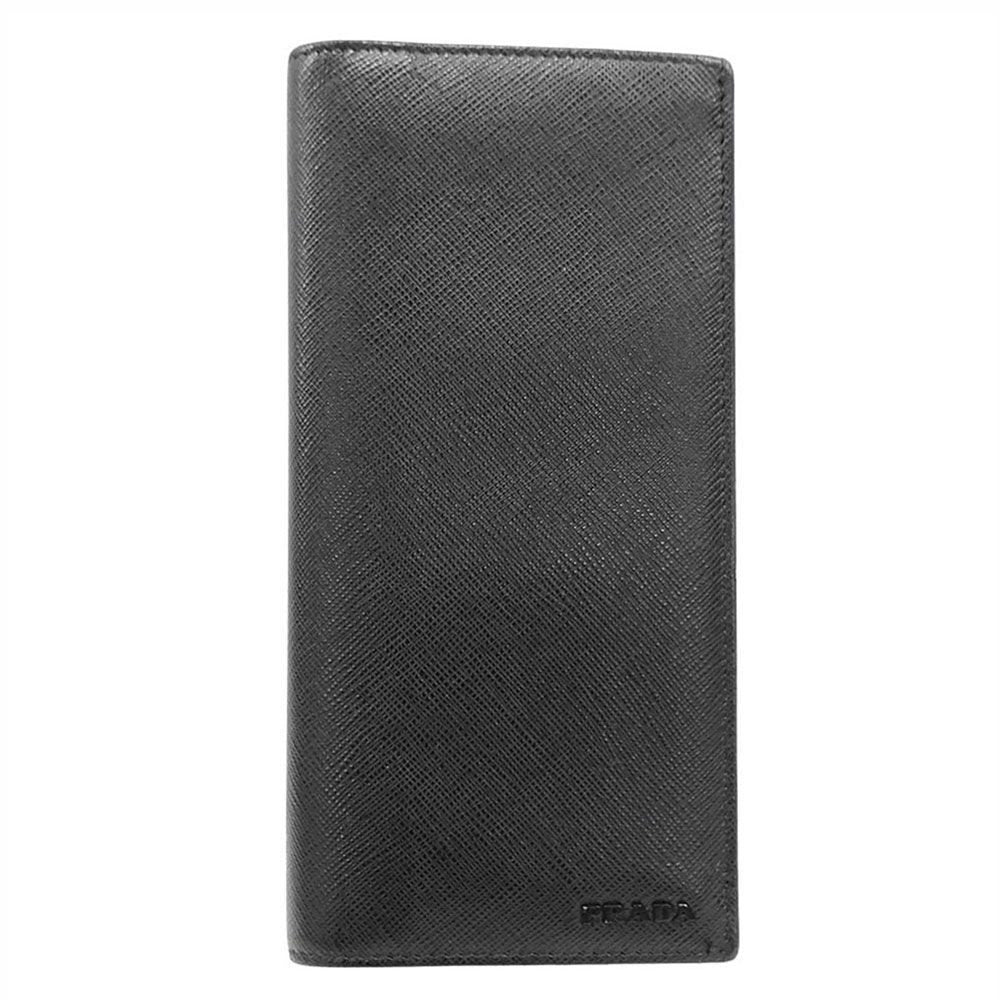 Prada Wallet Saffiano Black Foldable Fashionable Smart