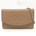 Chanel Shoulder Bag CC Logo Caviar Leather Beige
