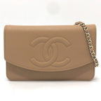 Chanel Shoulder Bag CC Logo Caviar Leather Beige
