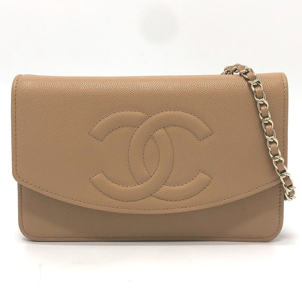 Chanel Shoulder Bag CC Logo Caviar Leather Beige