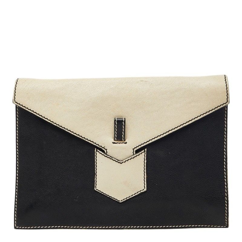 Saint Laurent Bicolor Clutch Back Second White Black Leather