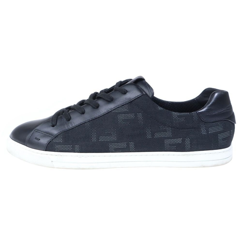 Fendi Zucca Pattern Canvas Leather Lace Up Sneakers Black