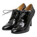Chanel CC Logo Booties 37 1 2C Black Patent Leather Boot