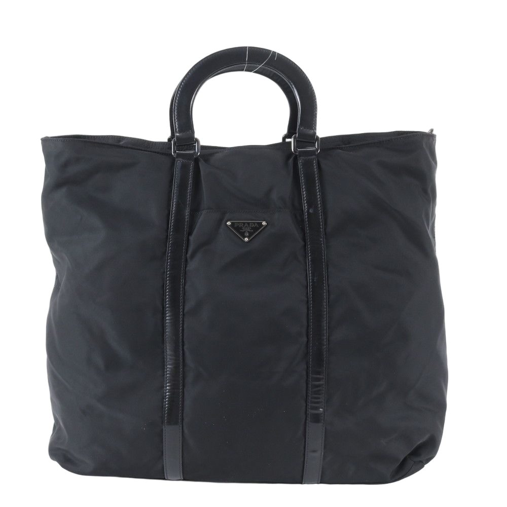 Prada Tessuto Nylon Triangle Logo Leather Boston Bag
