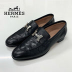 Hermes Paris Hhardware Leather Loafers Black