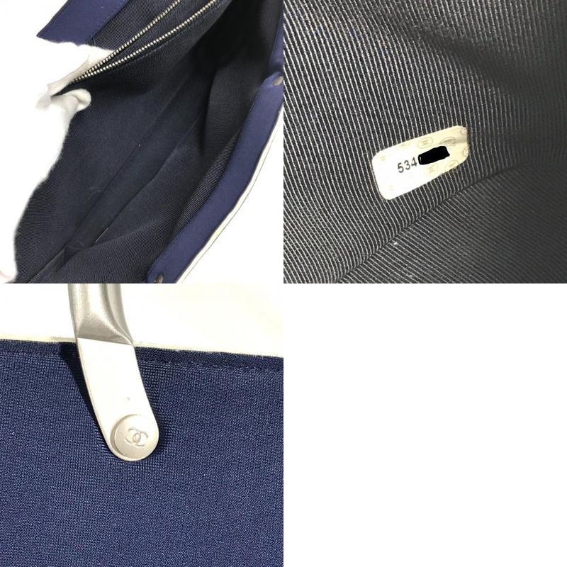 Chanel Handbag Metal Handle Polyamide Navy — view 9