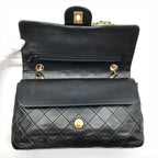 Chanel CC Logo Quilted 25 Double Flap Chain Lambskin Shoulder Bag Black — view 7