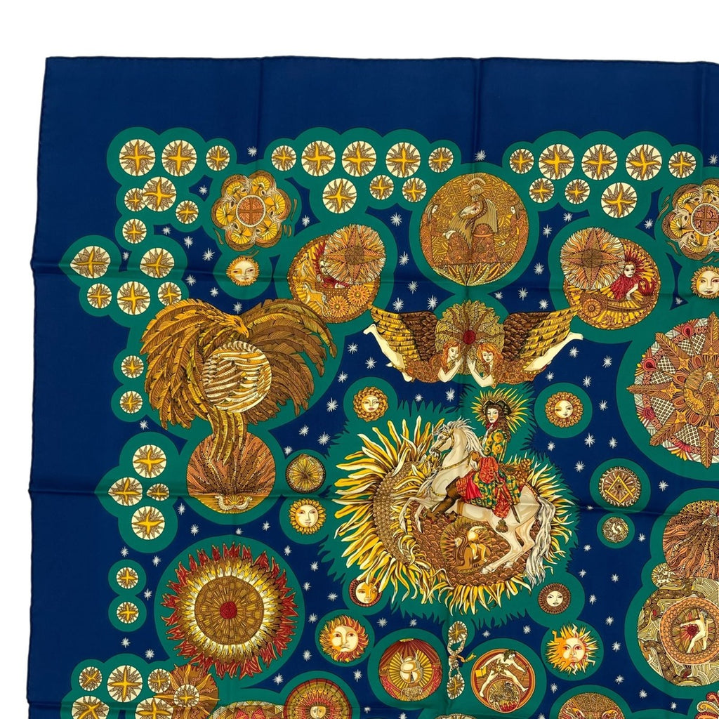 Hermes Scarf Silk Carre 90 le Roy Soleil Sun King Navy — view 2