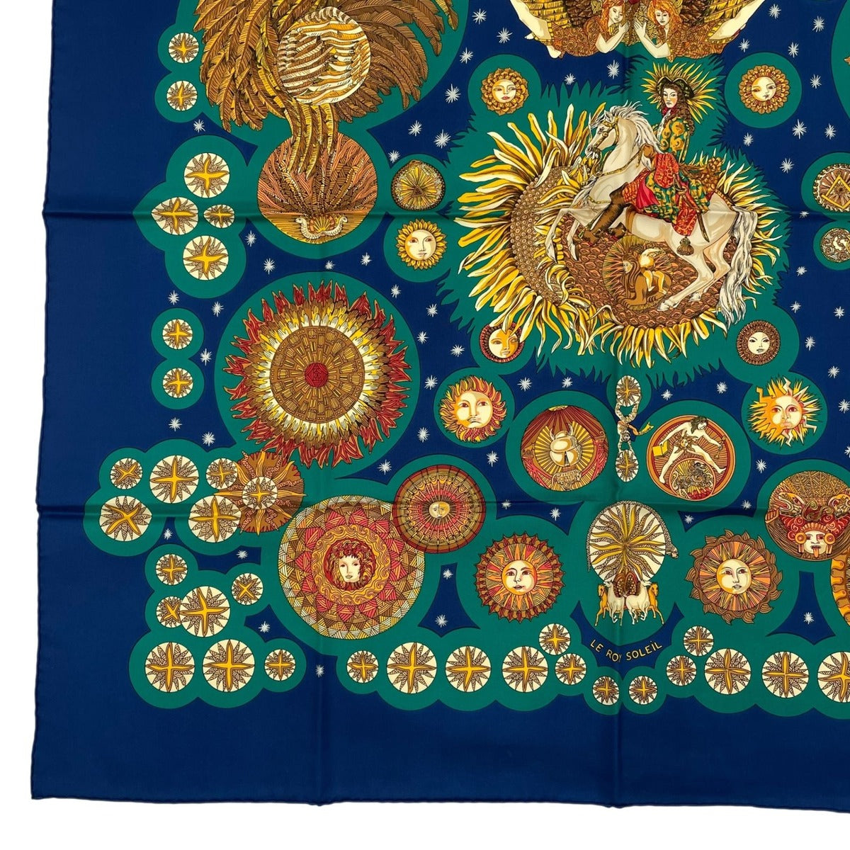 Hermes Scarf Silk Carre 90 le Roy Soleil Sun King Navy — view 4