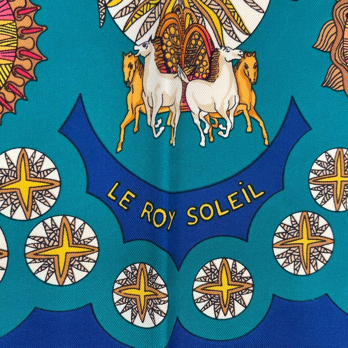 Hermes Scarf Silk Carre 90 le Roy Soleil Sun King Navy — view 6
