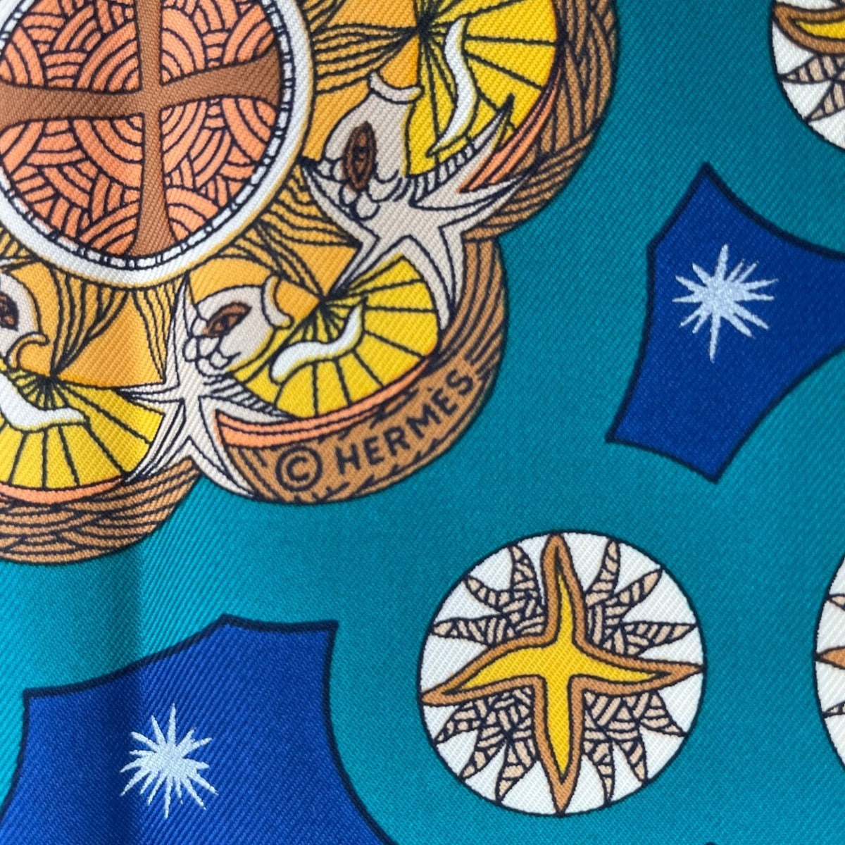 Hermes Scarf Silk Carre 90 le Roy Soleil Sun King Navy — view 8
