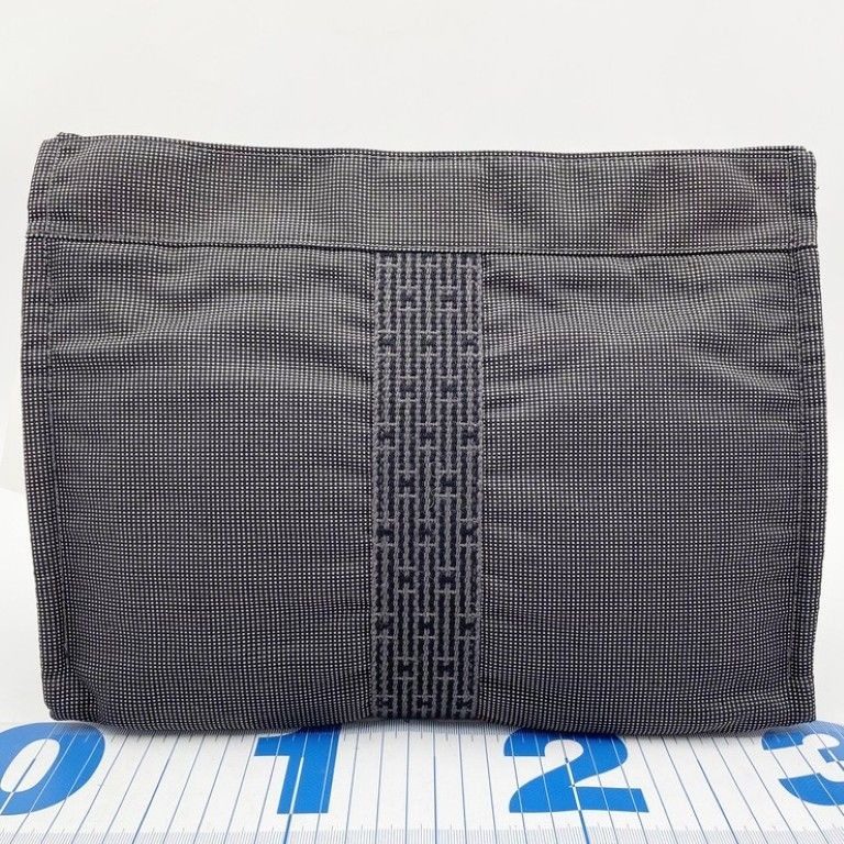 Hermes Second Her Line Gray Canvas Clutch