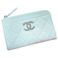 Chanel Quilted Card Case Ap3836 Light Blue Coco Mark Caviar Leather Coin