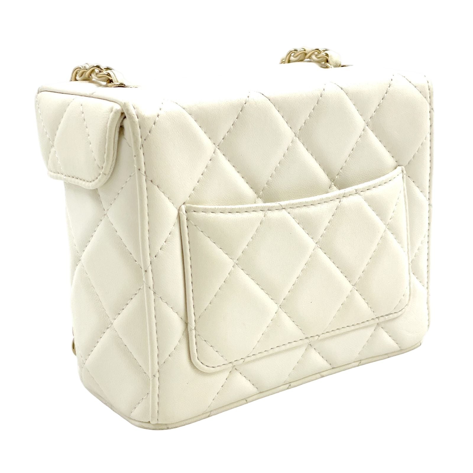 Chanel Quilted Small Box Random Lambskin White Chain Shoulder Bag Gold — view 2