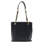 Chanel Petite Shopping Tote PST Chain Quilted Caviar Leather Black Shoulder Bag