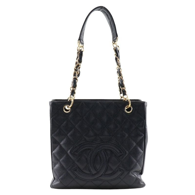 Chanel Petite Shopping Tote PST Chain Quilted Caviar Leather Black Shoulder Bag