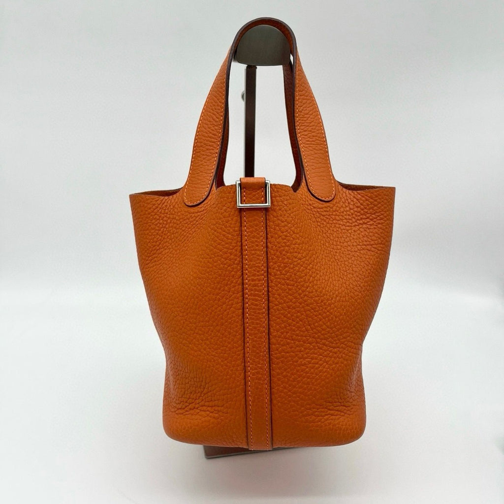 Hermes Picotin Lock PM Taurillon Clemence Silver Handbag Orange — view 2
