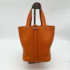 Hermes Picotin Lock PM Taurillon Clemence Silver Handbag Orange — view 2