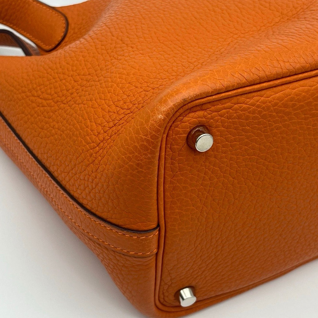 Hermes Picotin Lock PM Taurillon Clemence Silver Handbag Orange — view 6