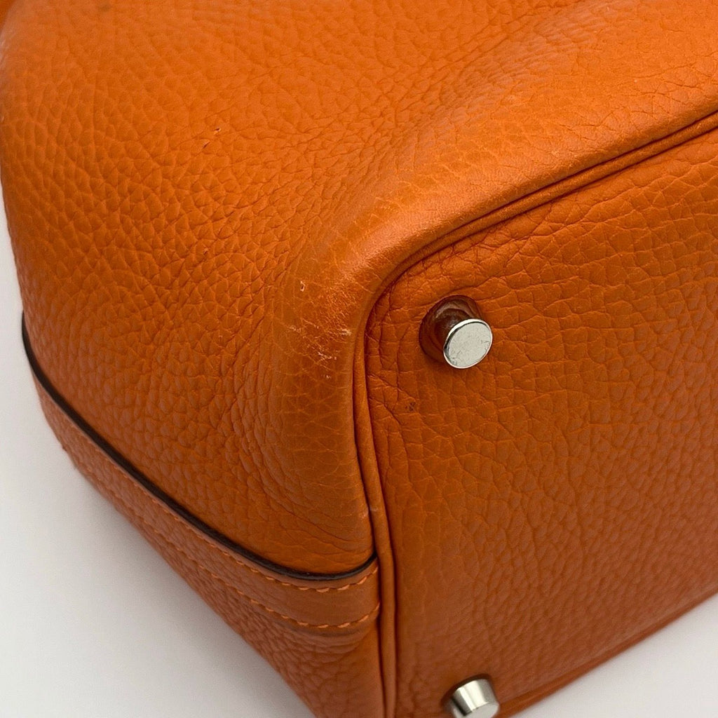 Hermes Picotin Lock PM Taurillon Clemence Silver Handbag Orange — view 8