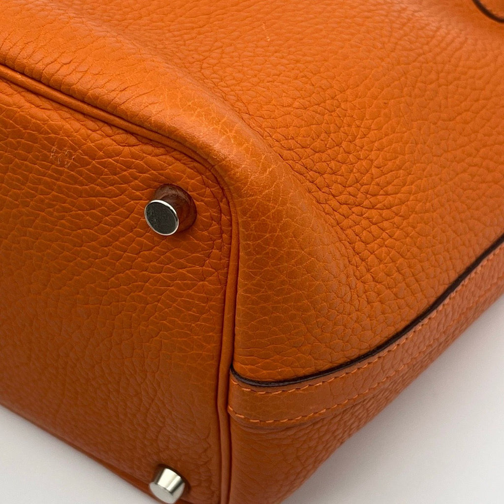 Hermes Picotin Lock PM Taurillon Clemence Silver Handbag Orange — view 9