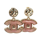 Chanel CC Logo Swing Metal Resin Gold Pink Earrings