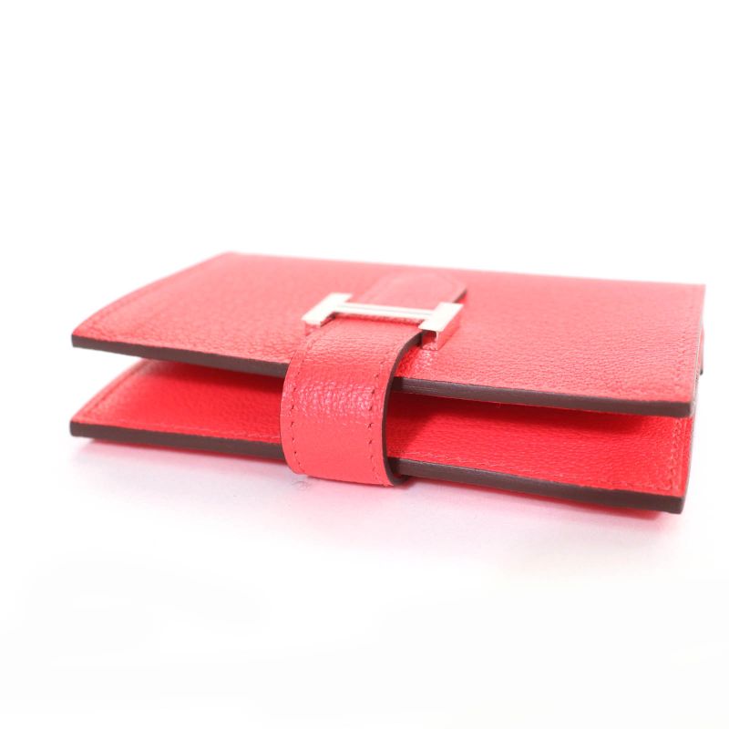 Hermes Bearn Mini Chevre Rose Texas Silver Hardware Wallet Fold — view 5