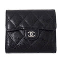 Chanel Wallet Quilted Classic Bifold Caviar Leather Black Silver