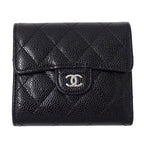 Chanel Wallet Quilted Classic Bifold Caviar Leather Black Silver
