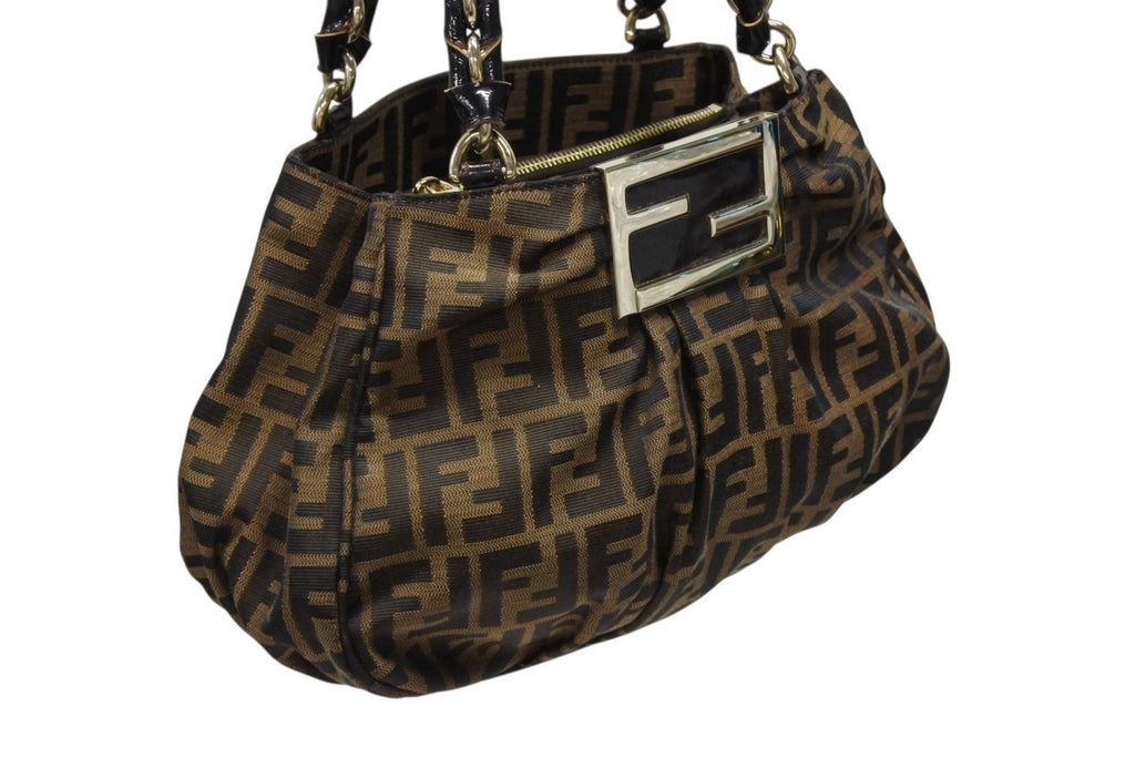 Fendi Handbag Zucca Pattern Canvas Leather Brown Black Gold — view 4
