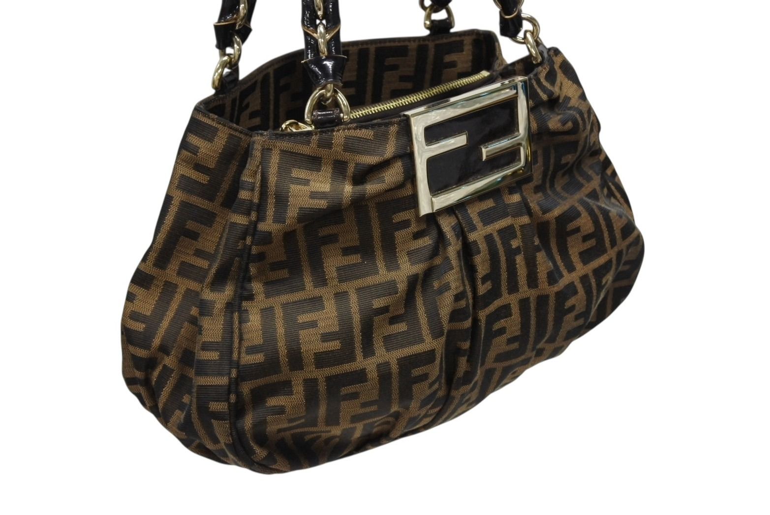 Fendi Handbag Zucca Pattern Canvas Leather Brown Black Gold — view 4