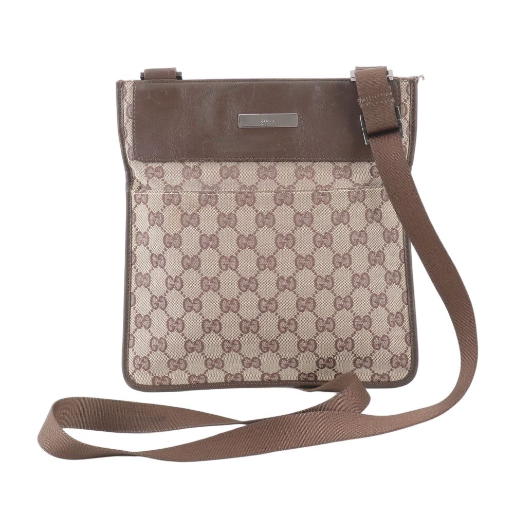 Gucci GG Canvas 019 Leather Shoulder Bag Crossbody Messenger Brown