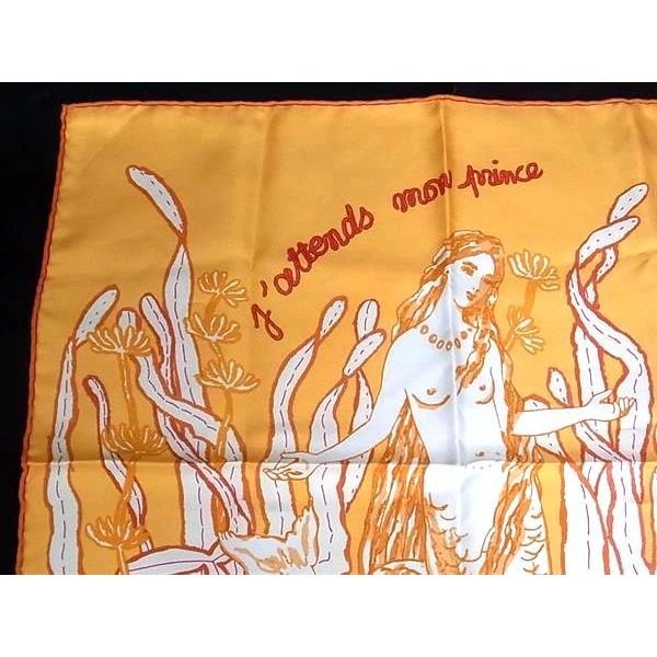 Hermes J'attends Mon Prince Carre 45 Silk Handkerchief Orange Ivory — view 2