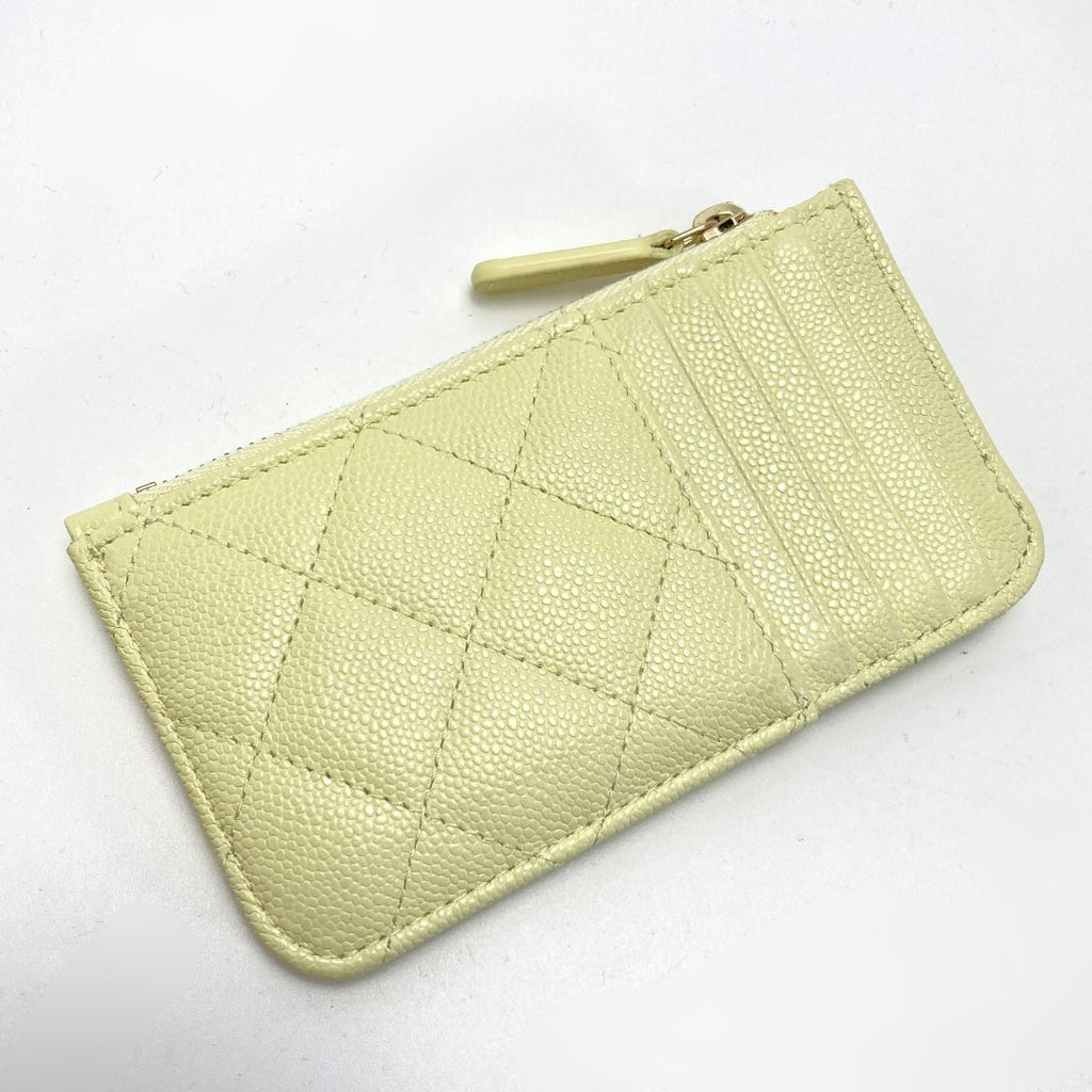 Chanel Quilted Classic Card Case Ap2570 Light Yellow Caviar Leather Coin — view 3