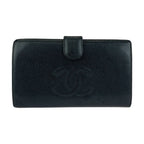 Chanel Vintage CC Logo Purse Black Gold Leather Wallet