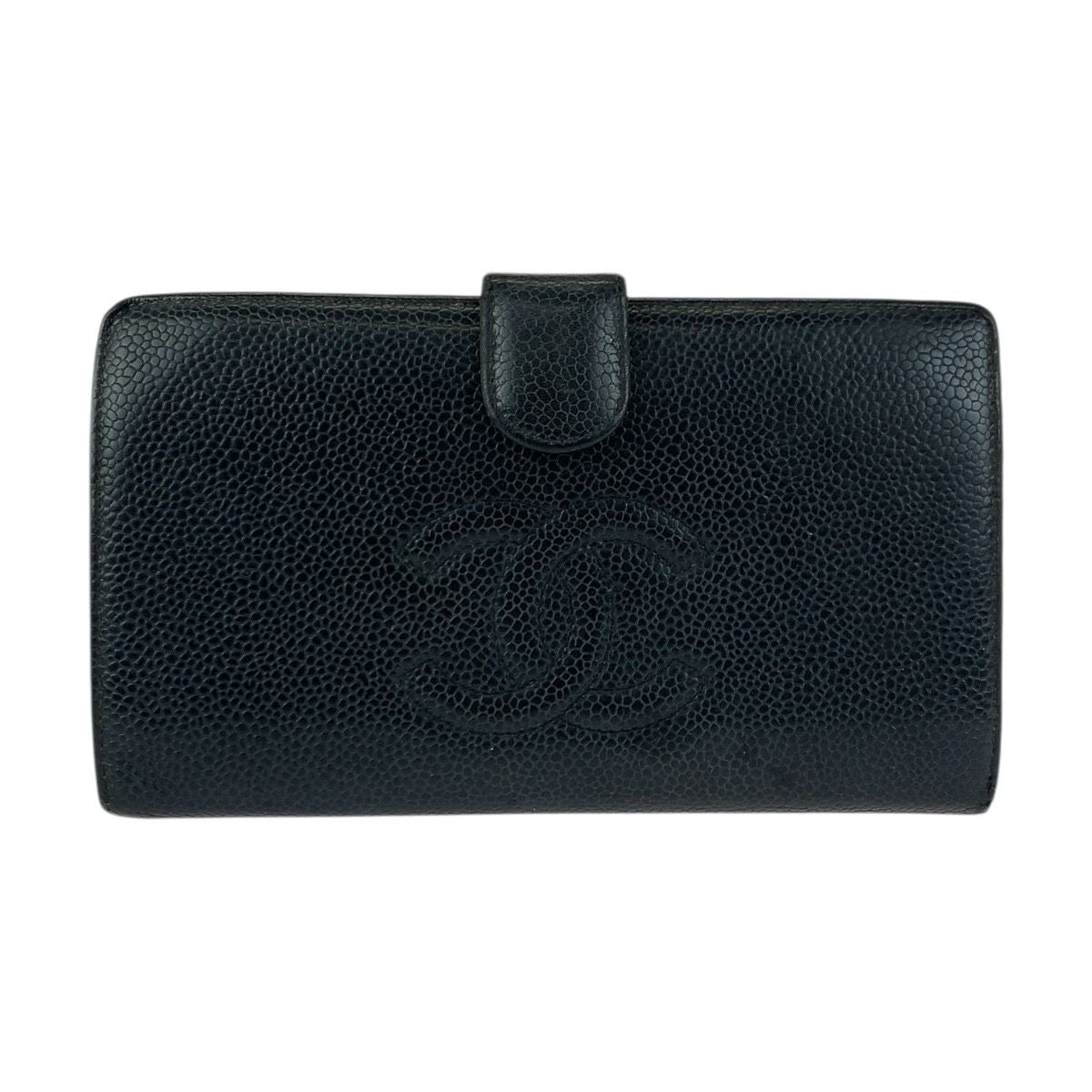Chanel Vintage CC Logo Purse Black Gold Leather Wallet