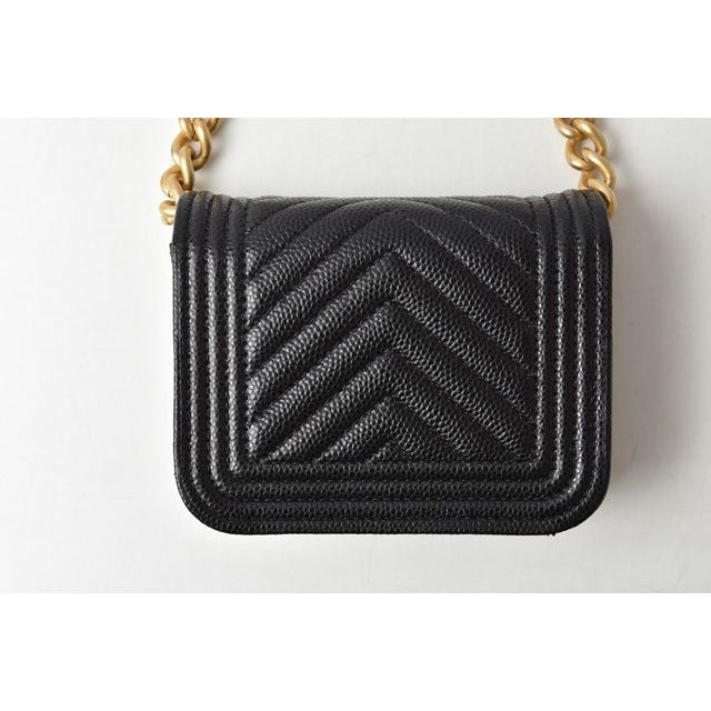 Chanel Belt Bag Coin Case Chain Pouch Boy Black Gold Hardware — view 6
